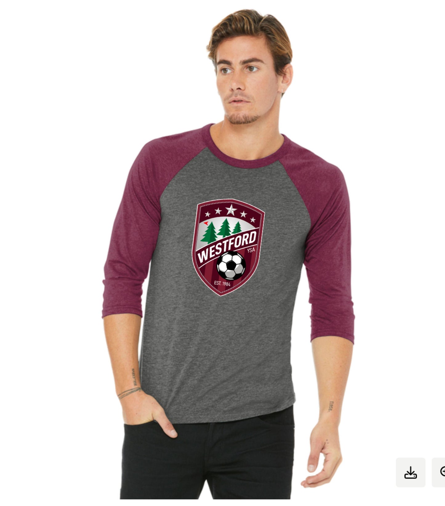 Westford BELLA+CANVAS® Unisex 3/4-Sleeve Baseball Tee